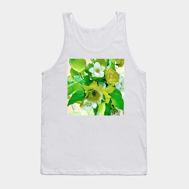 White and Lime Floral Tank Top by DANAROPER